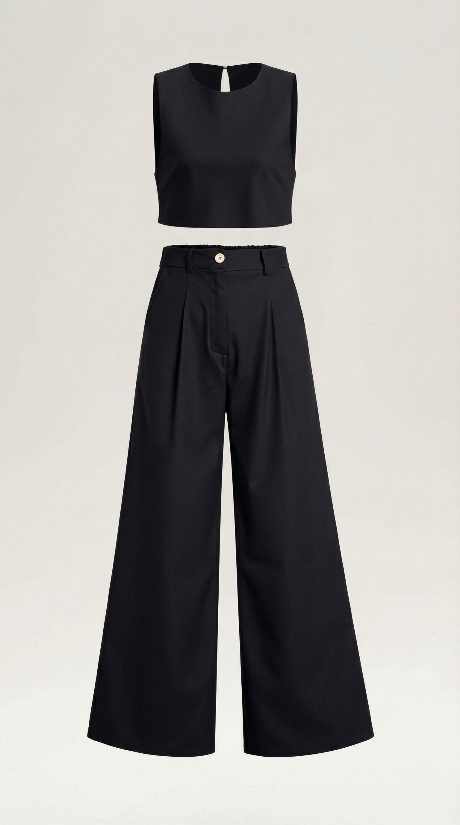 Ensemble deux pièces avec top court sans manches et pantalon à jambes larges pour femme