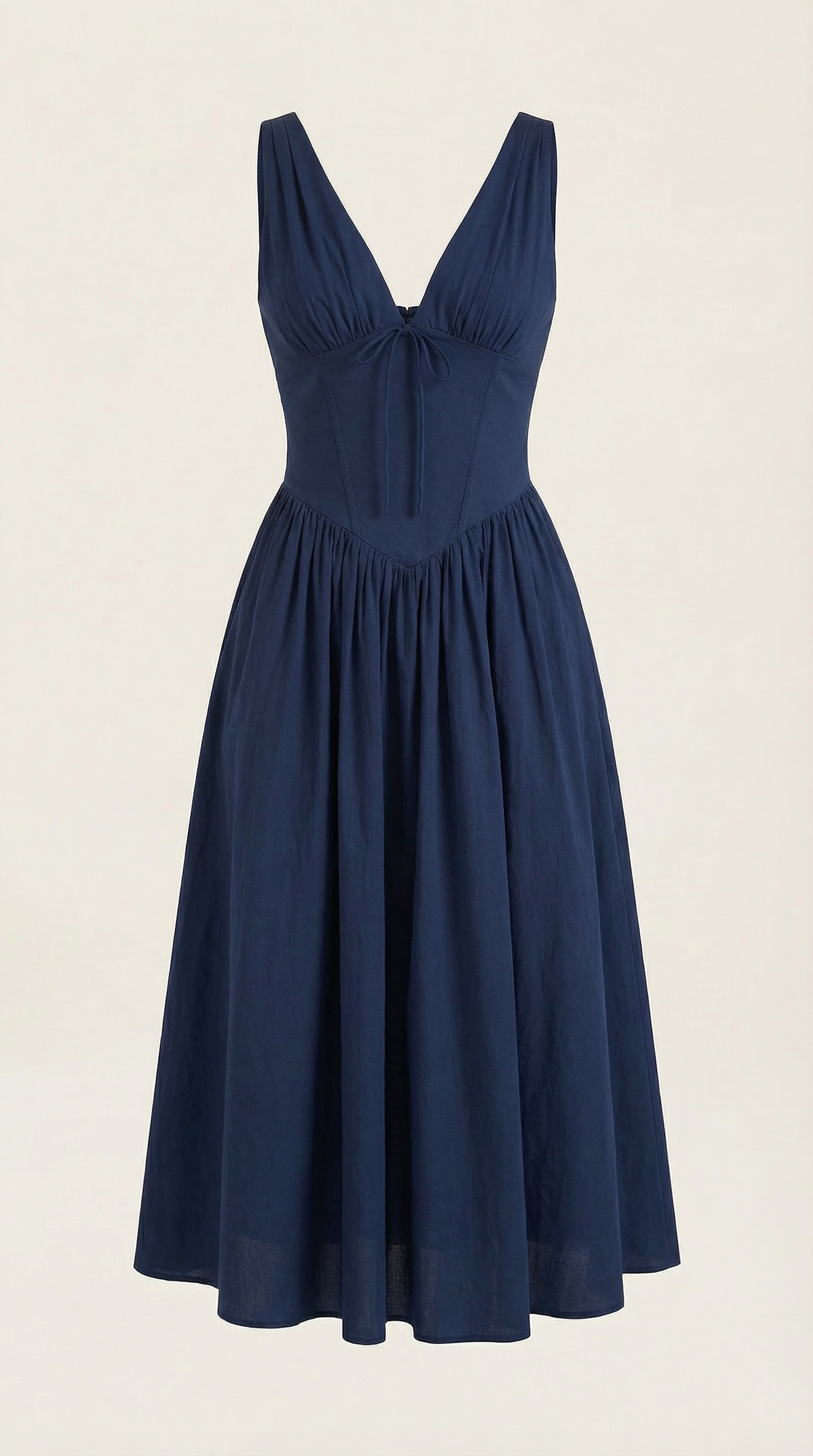 Robe midi décolletée en V profond taille haute avec dos nu pour femme