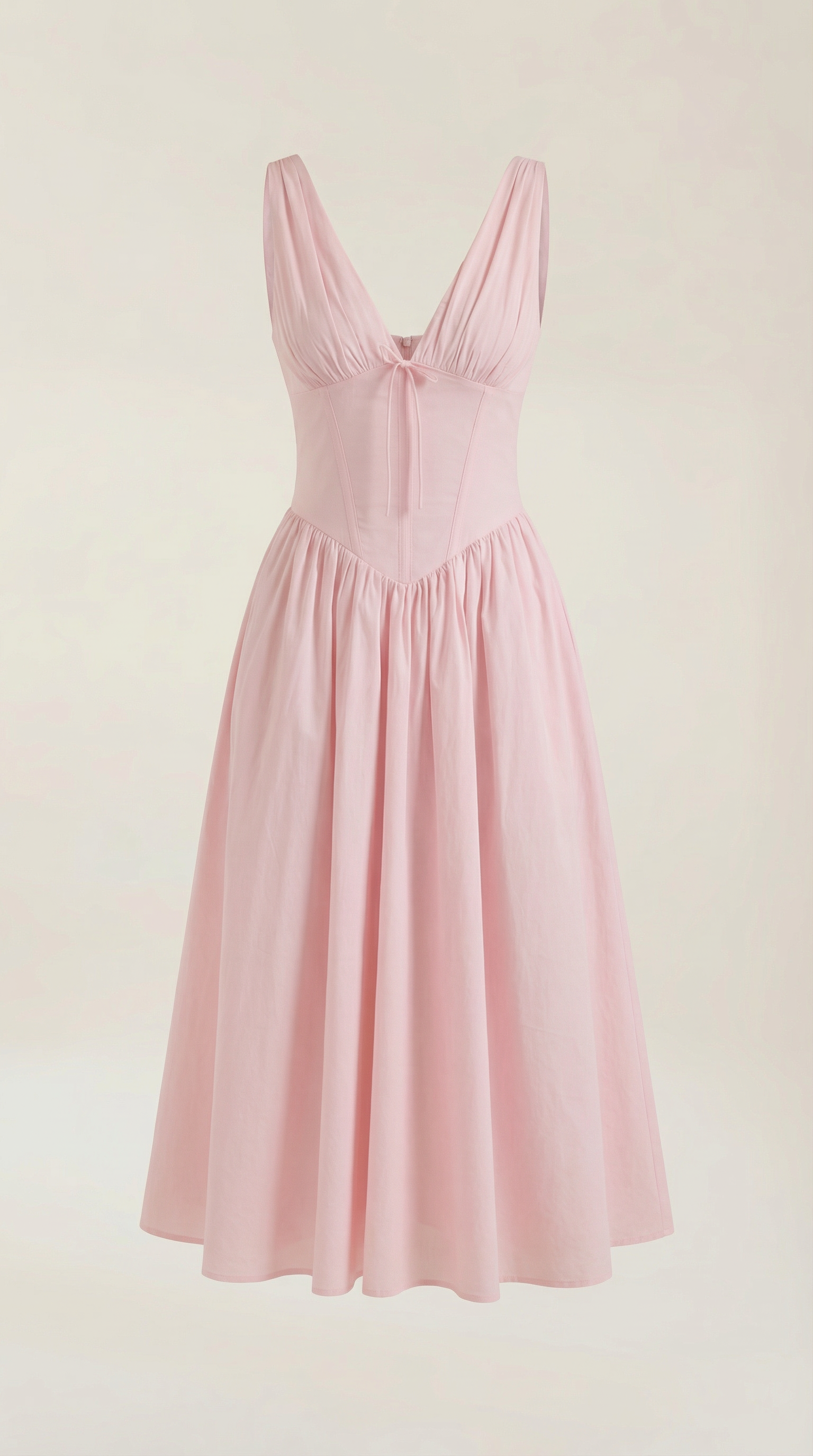 Robe midi décolletée en V profond taille haute avec dos nu pour femme