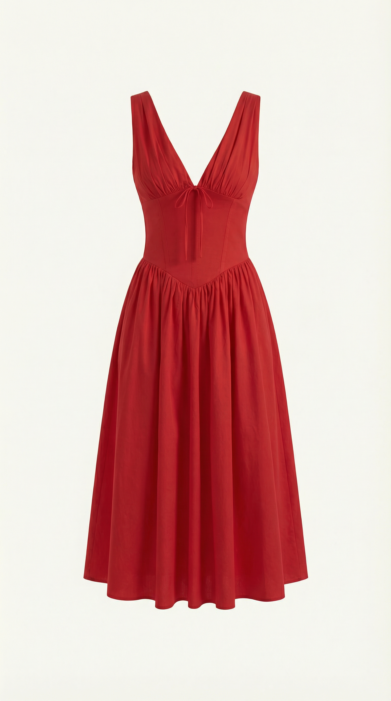 Robe midi décolletée en V profond taille haute avec dos nu pour femme