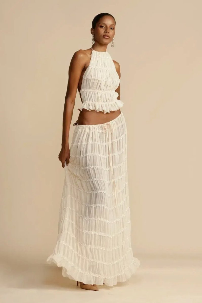 Női két részes szett | halter top és midi szoknya strandhoz