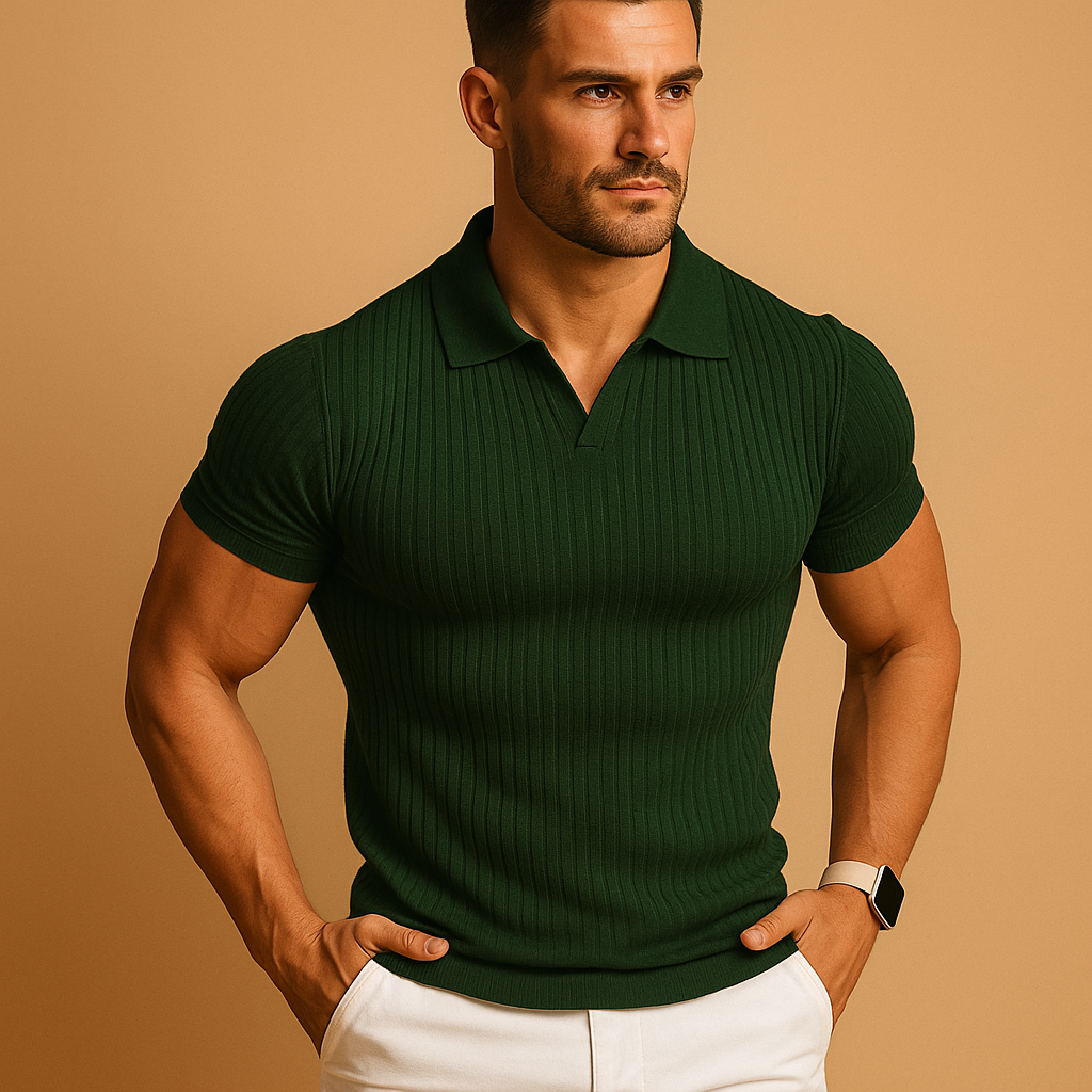 Polo de malha para homem em algodão e poliéster com gola dobrada