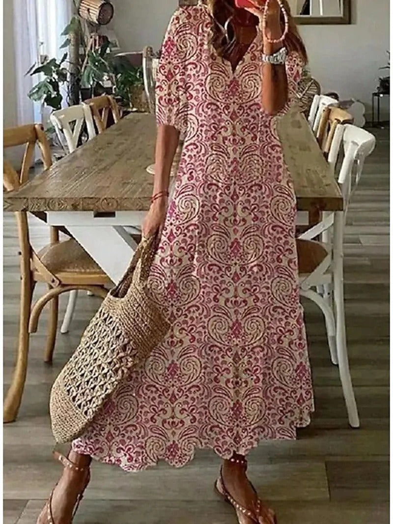 Robe longue femme à imprimé floral avec jupe évasée taille empire