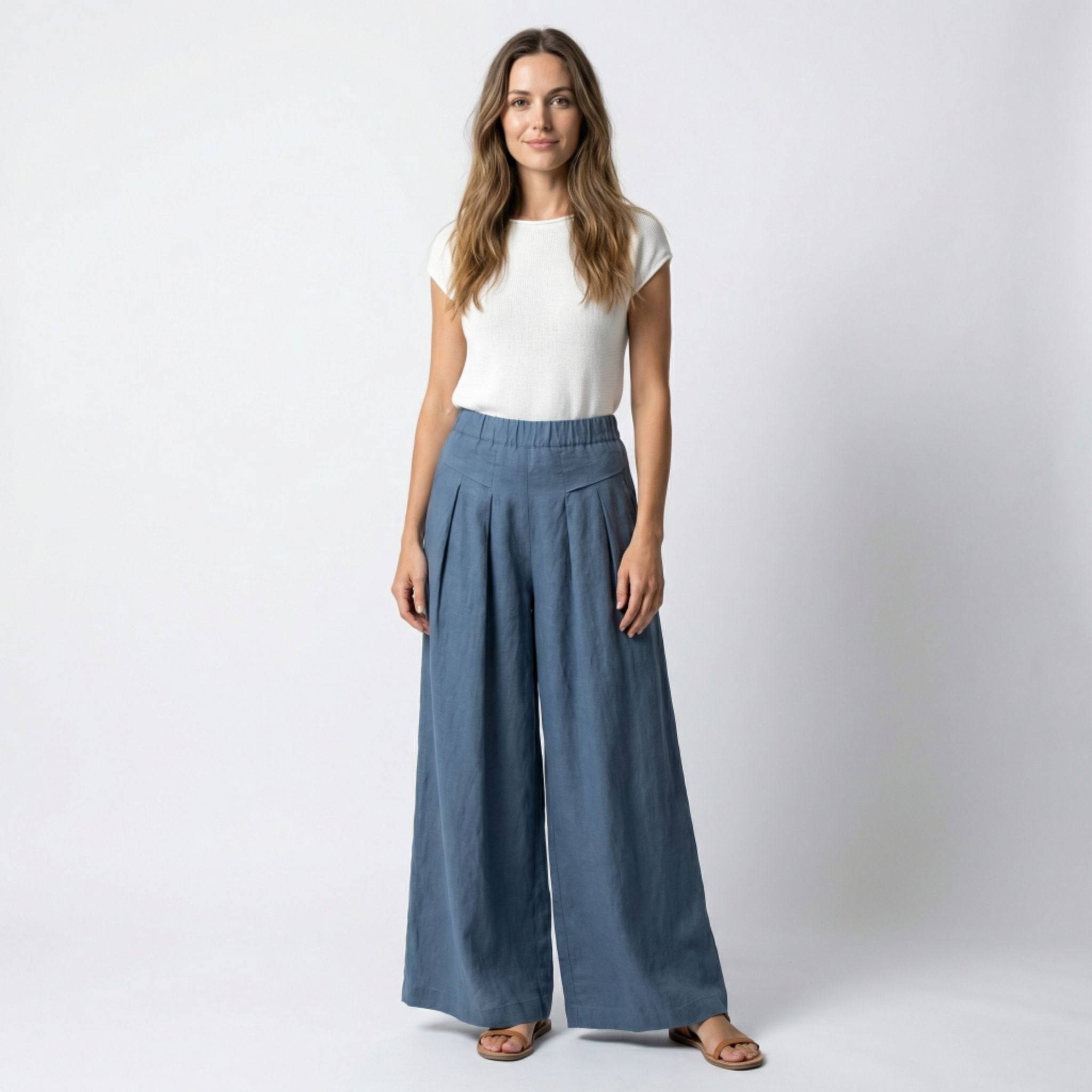 Pantalones de Mujer de Pierna Ancha con Pinzas Delanteras y Bolsillos